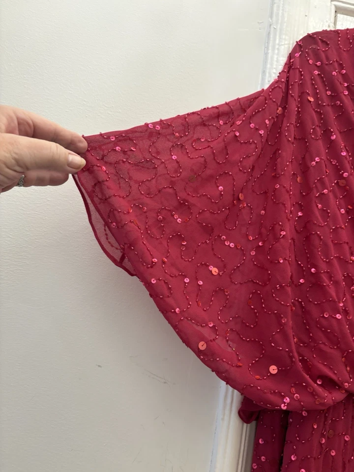 Beautiful Unworn Cerise Pink Evening Dress  Embellished With Beads And Sequins - Image 3 of 4