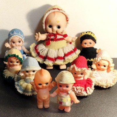 Kewpie Figur Puppe Set 9 bunte Strickkleider Retro Showa NE Lot
