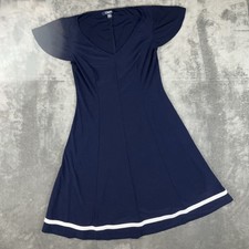 Chaps Womens Navy Blue White Stripe Preppy Fit & Flare Sleeveless Dress Size PS