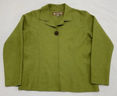Beyond Threads Green Single Decorative Button Alpaca Wool Cardigan Jacket Sz S