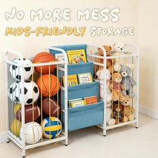 Kids Toy Storage Organiser Bookshelf 3 Tier Montessori Shelf White Blue UK