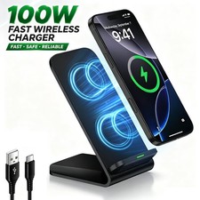 100W Fast Wireless Charger Stand Stand Dock For iPhone & Samsung & Android Phone