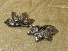 Vintage Pair Musi Shoe Clips Metal Silver Tone Leaves MCM Signed Costume Jewelry