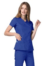 Adar Universal Double Stiched Mock Wrap Scrub Top