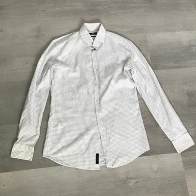 Hugo Boss Shirt Men 15.5 White Grid Window Pane French Cuff Presidential
