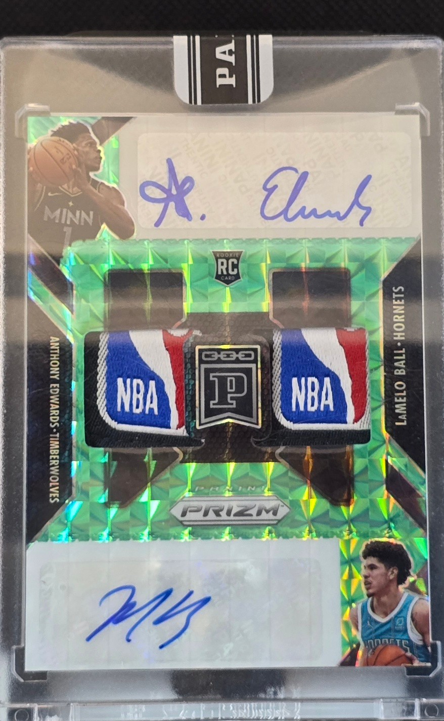 **GRAIL** 2020-21 Prizm Anthony Edwards Lamelo Ball Rookie Dual Logoman Auto 1/1 view 4
