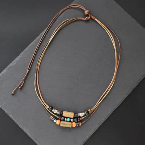 Unisex Modeschmuck Kette Halskette 3-reihig Ethno-Stil, Holz, Keramik, Leder - Picture 6 of 8
