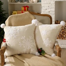 Christmas Throw Pillow Covers Set of 2, 18x18 Inch Cream Neutral Snowflake