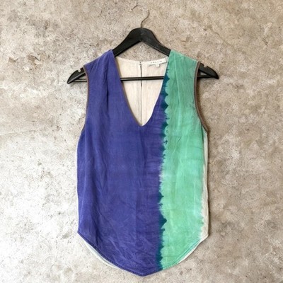 Sandro Silk Sleeveless Blouse Top Blue Green V Neck size 1 / Small