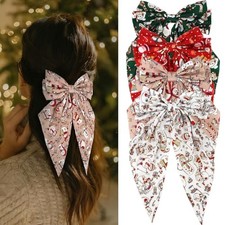 Christmas Hair Bows For Women Girls 4PCS Long Tail Ribbon Bowknot Alligator