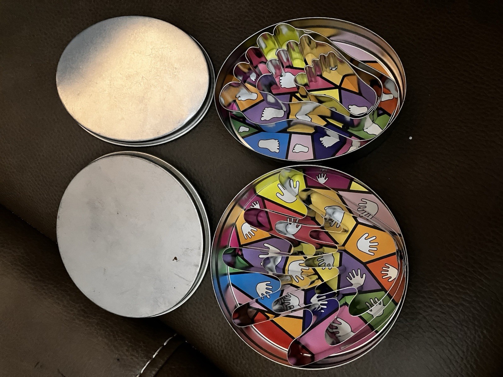2pc Nesting Metal Hand & Foot Cookie Cutters w/ Storage Tins, Baby Shower