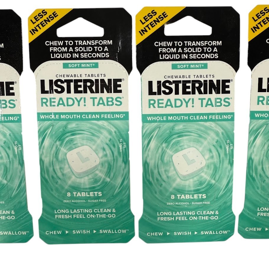 4X Listerine Ready Tabs Chewable Tablets Soft Mint Sugar Free 8 Count, 32 TOTAL