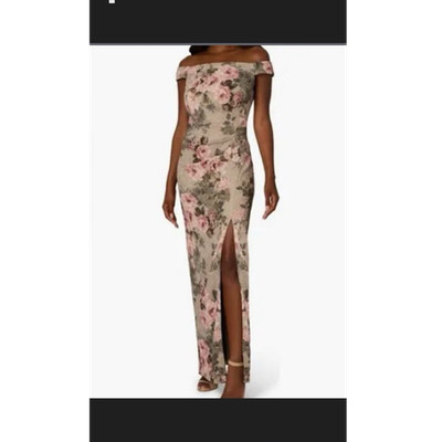 Adrianna Papell Floral Jacquard Off Shoulder Long Dress with Side Slit Size  12 | eBay
