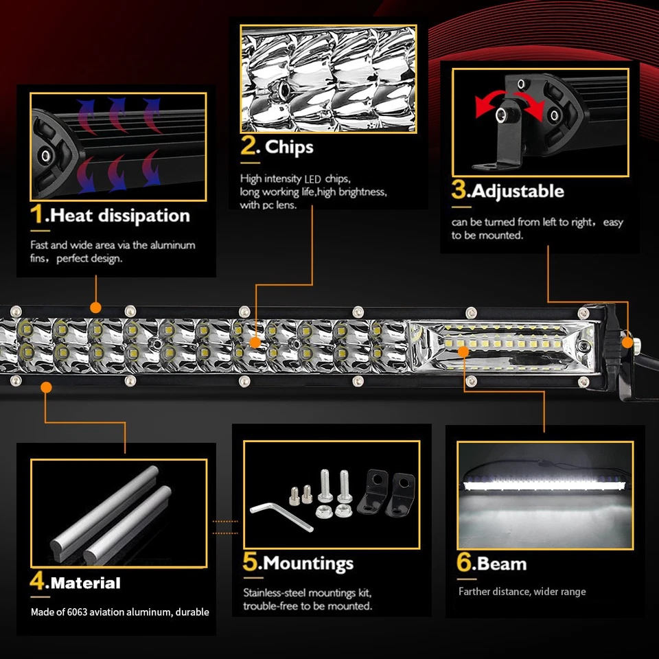 dual Rows 52" inch LED Work Light Bar Flood Spot Combo Driving Offroad SUV + 4" - Image 4 of 4
