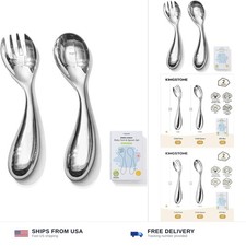 KINGSTONE 2 Pcs Toddler Utensils with Curved Handle, 18/10 Stainless Steel
