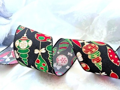 Weihnachten SCHÖNE KUGELN Golddetails edel - Luxus Drahtkantenband 63mm