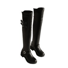 Womens Flats Knight Boots Buckle Pull On Shoes Over The Knee High Boots Zipper