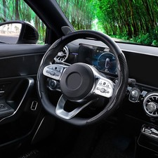 38CM Carbon Fiber Pattern Steering Wheel Cover Non-Slip Grip Washable Black 2pcs