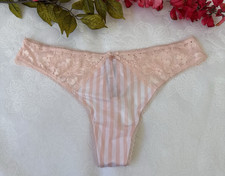 VICTORIA'S SECRET M BODY BY VICTORIA PINK WHITE SILKY LACE THONG PANTIES NWT