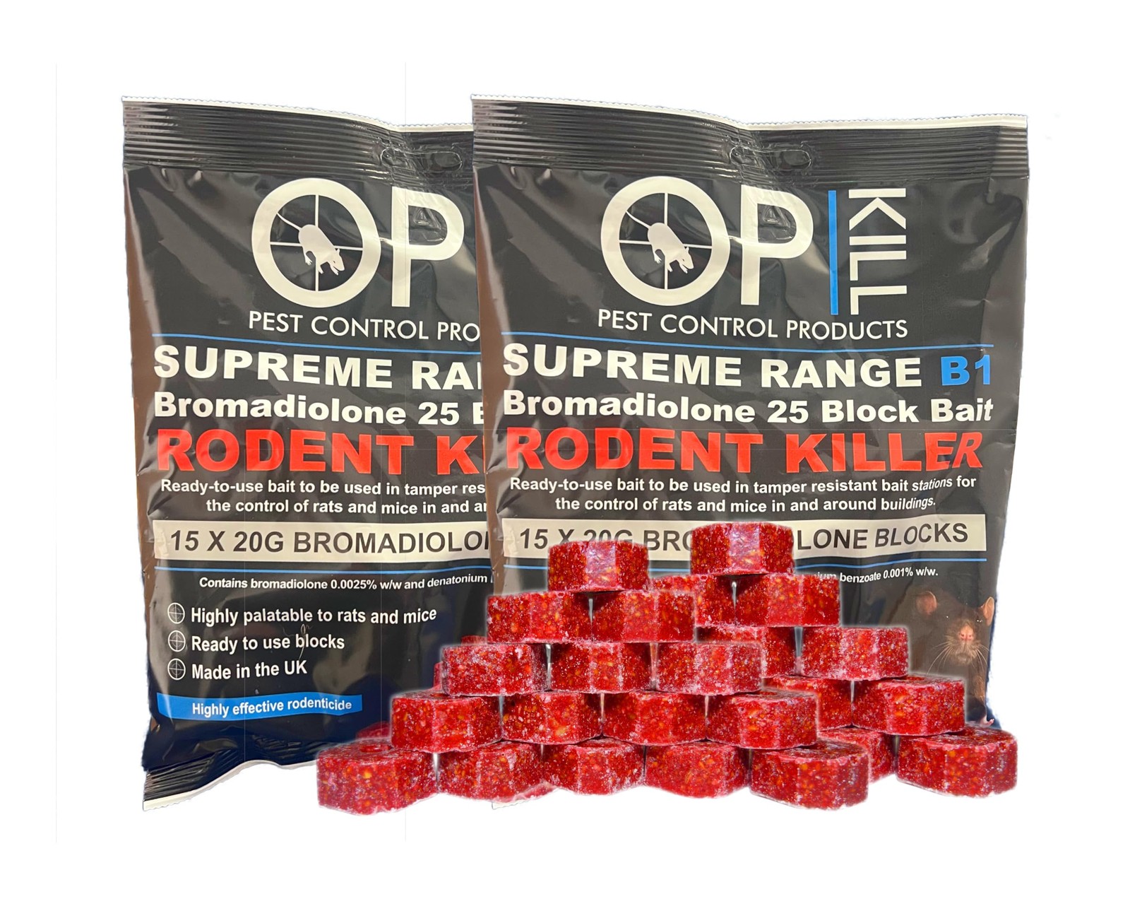 Opkill Rat Poison & Mouse Killer TWIN PACK 600g Strongest Bait Available Red