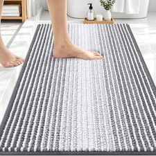 Bathroom Rugs 30x20, Extra Soft Absorbent Chenille Striped Bath Rugs, Rubber
