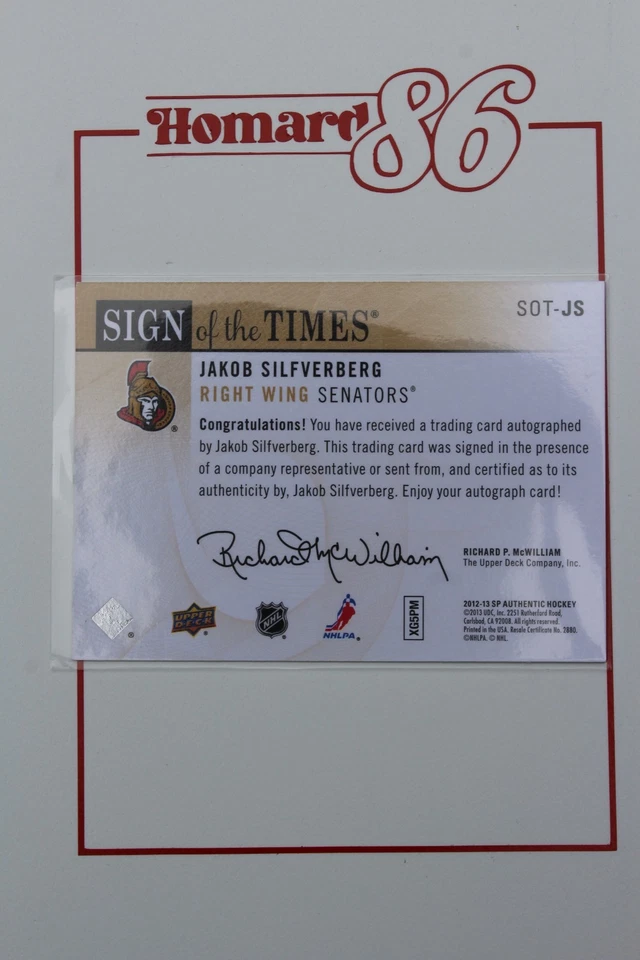 Jakob Silfverberg 2012-13 SP Authentic Sign of the Times Rookie Auto #SOT-JS - Image 2 of 2