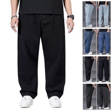 New Mens Pants Loose Denim Jeans Straight Baggy Stretch Plus Size Casual