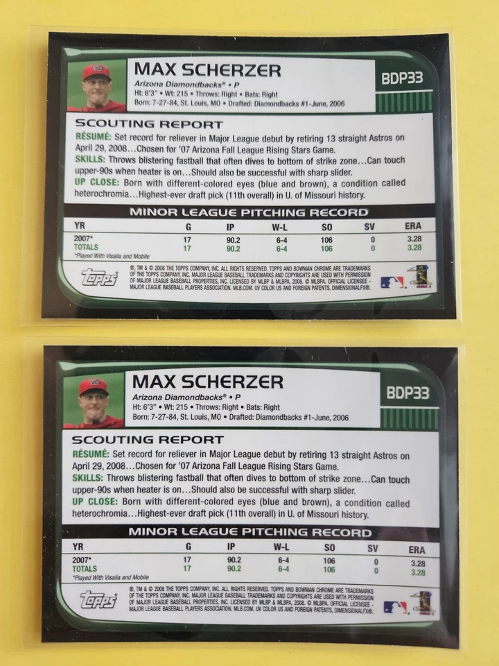 (216) 2008 Bowman Chrome Draft Rookie Card Lot! W/ 2 #BDP33 Max Scherzer RC! @@@ - Image 4 of 4