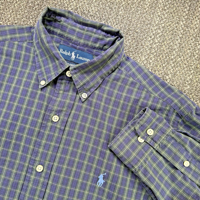 Polo Ralph Lauren Plaid Shirt Mens 15.5 Button Down Long Sleeve Preppy Blue Pony