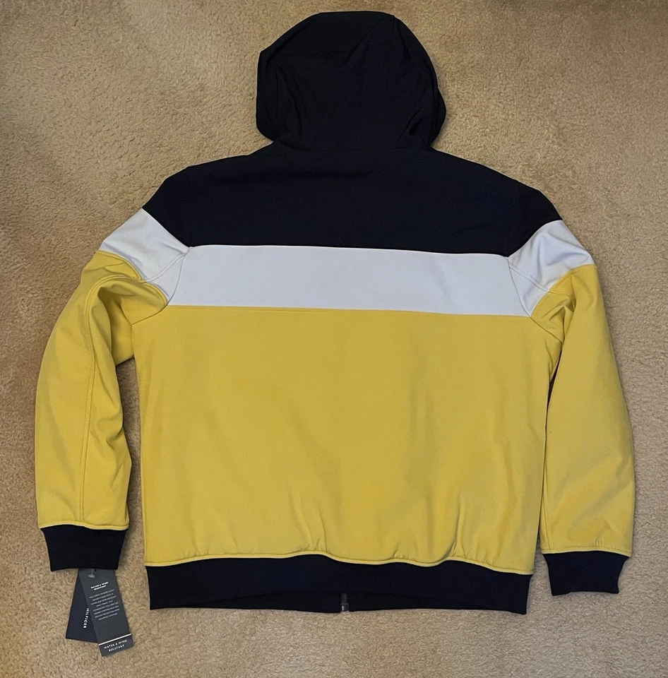 TOMMY HILFIGER Hooded Lined Softshell Jacket Yellow White Navy Blue Size XL - Image 4 of 4