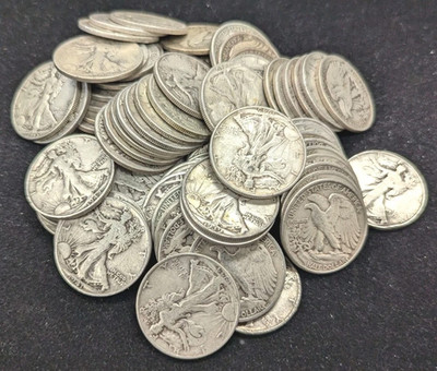 WaIking Liberty Half DolIar-Roll of 5 Full Date- $2.5 Face Mixed Dates & MM 90%