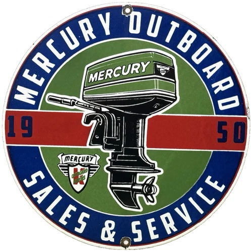 VINTAGE MERCURY OUTBOARDS PORCELAIN DEALERSHIP SIGN SALES SERVICE MOTOR OIL GAS