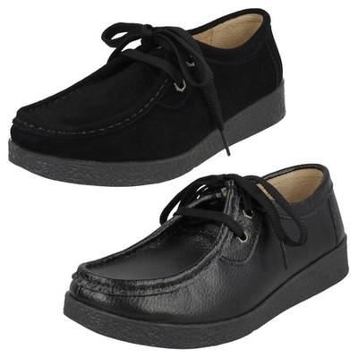 Eaze Damen Schnürschuhe Flache Casual Lace Up Schuhe Schwarz Leder