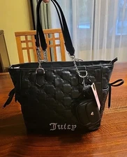 NWT Juicy Couture Demure Puffer Tote Liquorice Black Silver Hardware Rare VIRAL