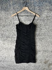 H.ours Dress Womens Small Black Ruched Strappy Bodycon Sweetheart Mini Party