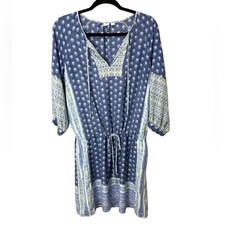 Gap Boho 3/4 sleeve Drawstring Mini Dress Blue Pockets Spring SZ S EUC