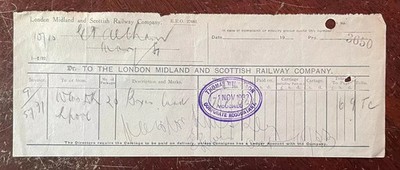 1933 London Midland & Scottish Railway LMS Freight Receipt Altham Station