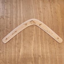 Vintage Large 17" Wooden Boomerang Wood Burned Pyrography Fred Powell 1980