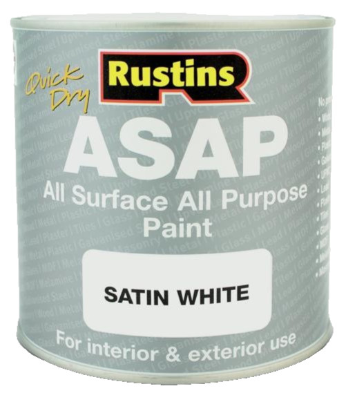 Rustins ASAP All Purpose Surface Interior Exterior Satin Paint 500ml - White