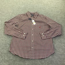 Nautica Shirt Mens Medium Red Plaid Stretch Long Sleeve Button Up Casual Woven