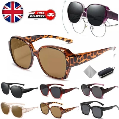 Polarized Fit Over Glasses Sunglasses for Women Men Trendy Square Wrap Around UK