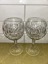 Waterford Crystal Lismore Balloon Wine Glasses 7” Set Of Two Seahorse Mark