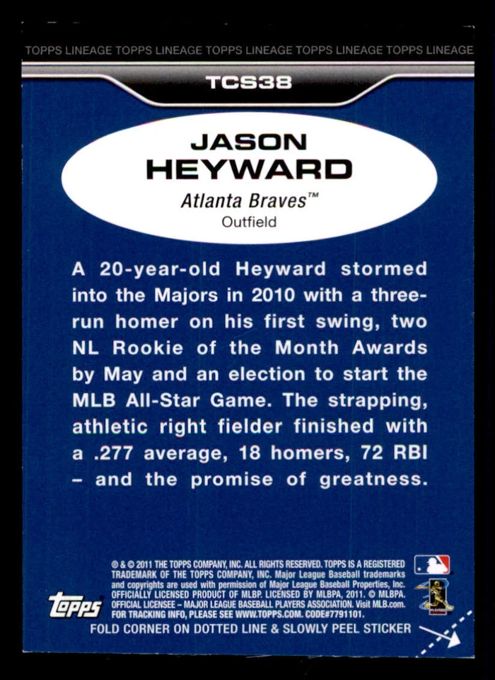 2011 Topps Lineage Cloth Stickers #TCS38 Jason Heyward - Image 2 of 2