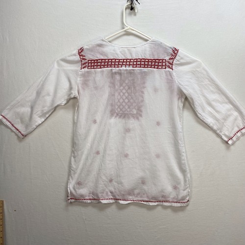 Solitaire Anthropologie Embroidered Large Cotton Top Red White Tunic Boho - Picture 14 of 18