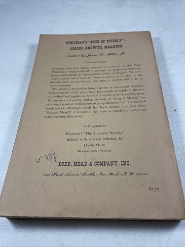 Vintage Whitman’s Song Of MySelf Origin Growth Meaning 1964 Book Of Lyrics - Imagen 6 de 12