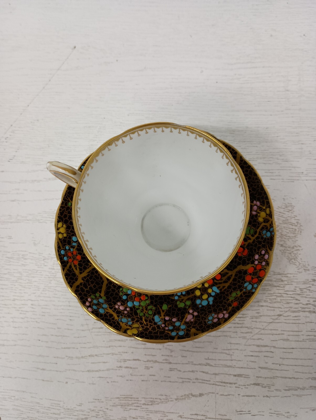Vintage Tuscan English Bone China Tea Cup & Saucer Gold Accent Floral Colorful