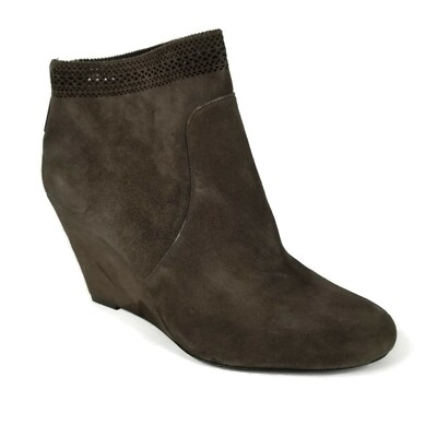 AERIN Shorebold Wedge Ankle Booties Brown Suede Zip Up 3.5'' Heel Womens 8 M 