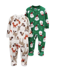 Boys Sleeper Pajamas 2 Pair Santa  Moose Squirrel Fox NWT Microfleece 5T Footed