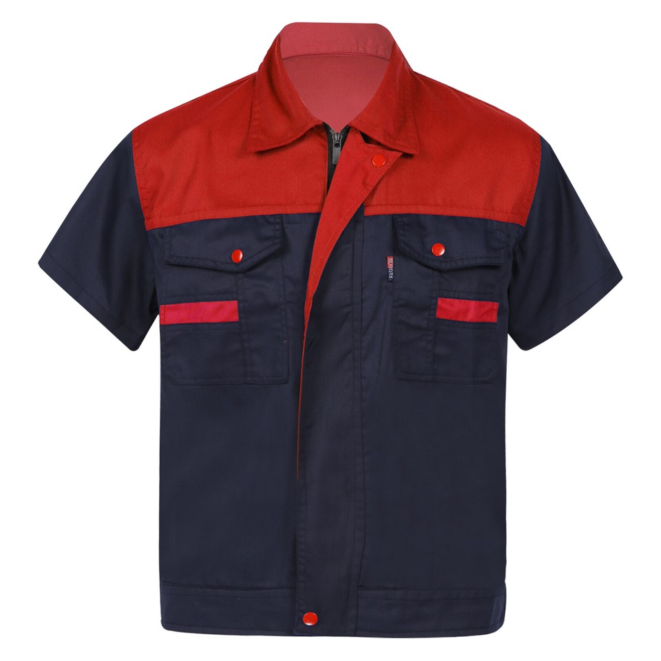 Men's Industrial Work Shirt Short Sleeve Zipper Button TurnDown Collar Workwear eBay