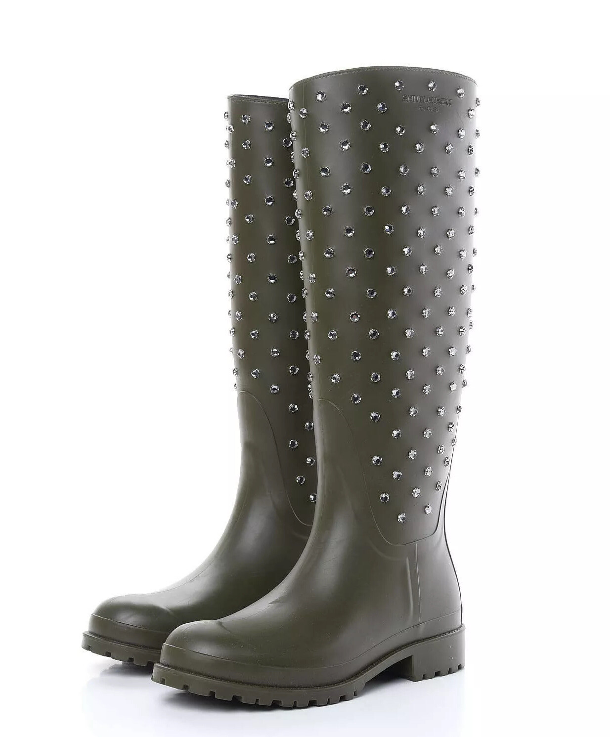NUOVISSIMI IN SCATOLA Autentici Stivali da pioggia verde cristallo Saint Laurent Festival 25